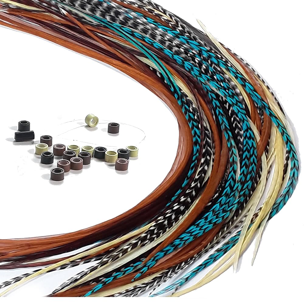 Feather Hair Extensions, 100% Real Rooster Feathers, 20 Long Thin Loose Individual Feathers Plus 20 Beads and Loop Tool Kit, By Sexy Sparkles