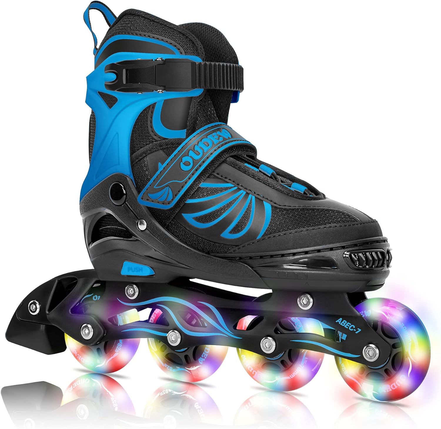 Ajustable Inline Skates for Women Men Kids with Light Up Wheels, for Girls Boys Adults,Black and White