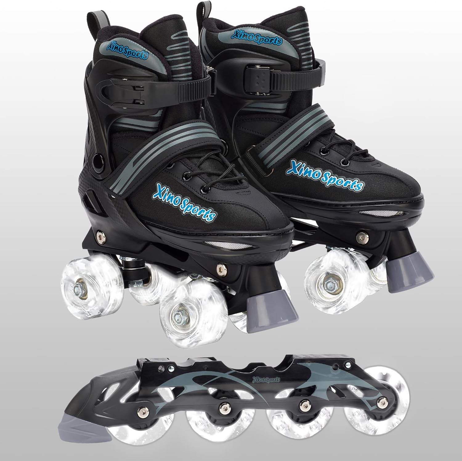 2 in 1 Combo, Kids Roller Skates | Inline Skates - Interchangeable LED Light Up Skates for Kids Ages 6-12, Teens & Adults, Inline Skates for Girls and Boys, Adjustable Roller Skates Blades