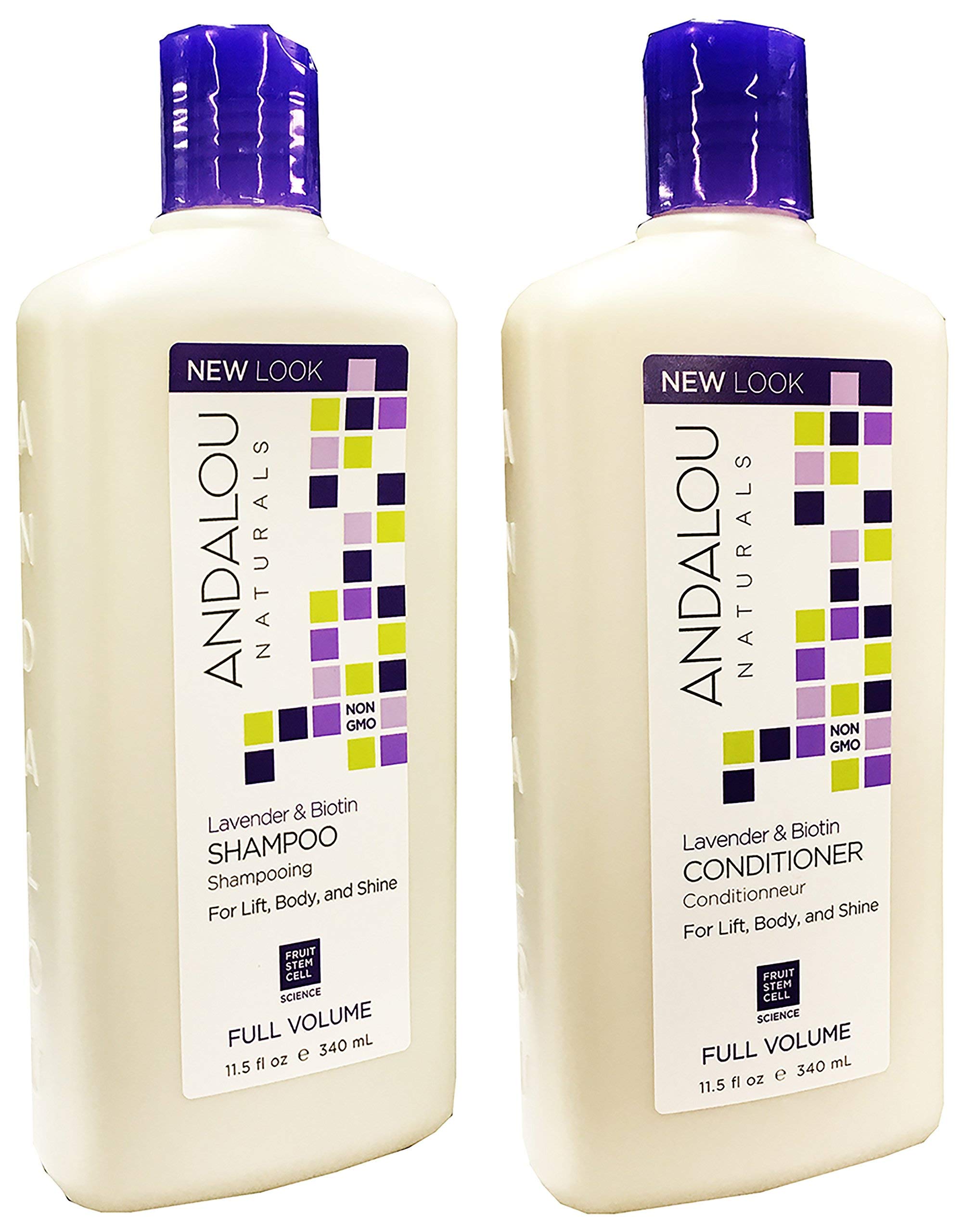 Andalou Naturals Lavender & Biotin Full Volume Shampoo & Conditioner Hair Loss Solution With Biotin Growth Serum, Aloe Vera Extract and Jojoba Oil For Men & Women, 11.5 fl. oz. each